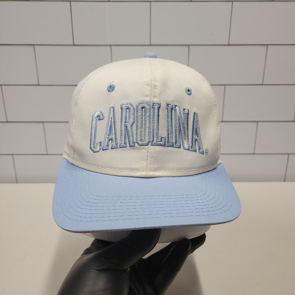 Vintage UNC Tar Heels Carolina Snapback Hat Young An Cream Blue NCAA Made Korea